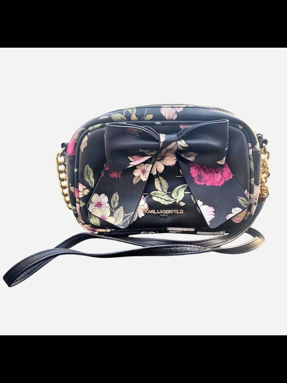 Karl Lagerfeld Black Floral Bow Camera Bag